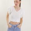 MAGLIA TRAFORATA CON MANICHE VOLANT - Bianco, TU