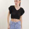 MAGLIA TRAFORATA CON MANICHE VOLANT - Nero, TU