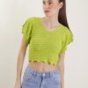 MAGLIA TRAFORATA CON MANICHE VOLANT - Verde, TU