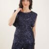 TOP MANICHE AD ALETTA CON PAILLETTES - Denim, S