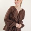 CAMICIA IN TENCEL CON ROUCHES - Moka, TU