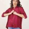 CAMICIA SATIN CON COLLETTO ALLA COREANA E MANICHE ARROTOLABILI - Sangria, L