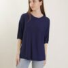 MAGLIA GIROCOLLO A MANICHE CORTE DAL TAGLIO ASIMMETRICO - Blue, TU