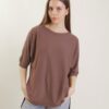 MAGLIA GIROCOLLO A MANICHE CORTE DAL TAGLIO ASIMMETRICO - Moka, TU