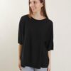 MAGLIA GIROCOLLO A MANICHE CORTE DAL TAGLIO ASIMMETRICO - Black, TU