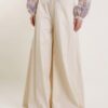 PANTALONI WIDE LEG IN COTONE - Burro, L