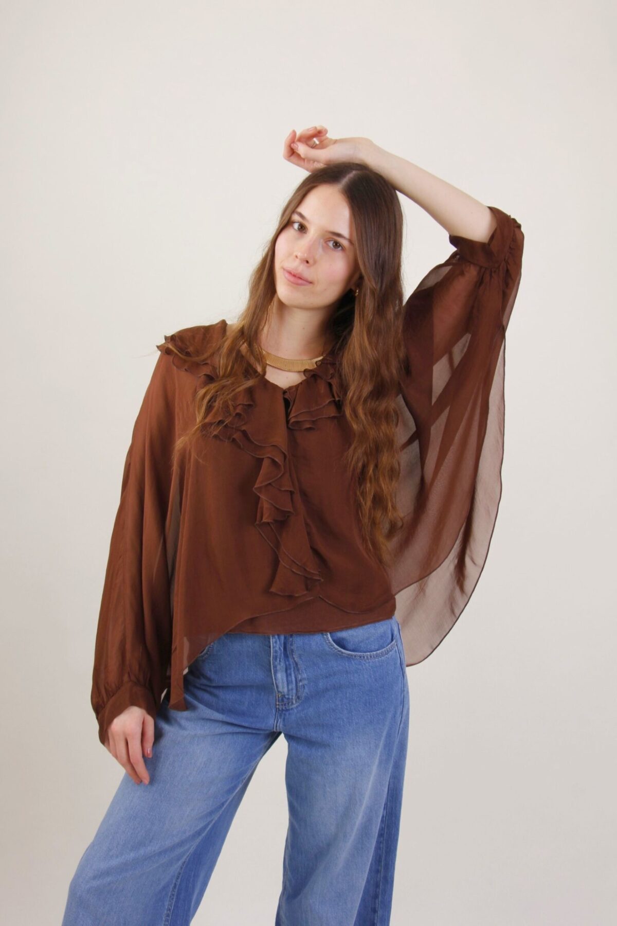 BLUSA LEGGERA IN MISTO SETA CON ROUCHES