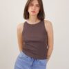 TOP IN TESSUTO A COSTINE - Dark Brown, TU