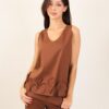 TOP SMANICATO IN POPELINE CON DETTAGLI FLOREALI SUL FONDO - Dark Brown, TU