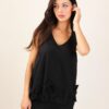 TOP SMANICATO IN POPELINE CON DETTAGLI FLOREALI SUL FONDO - Black, TU