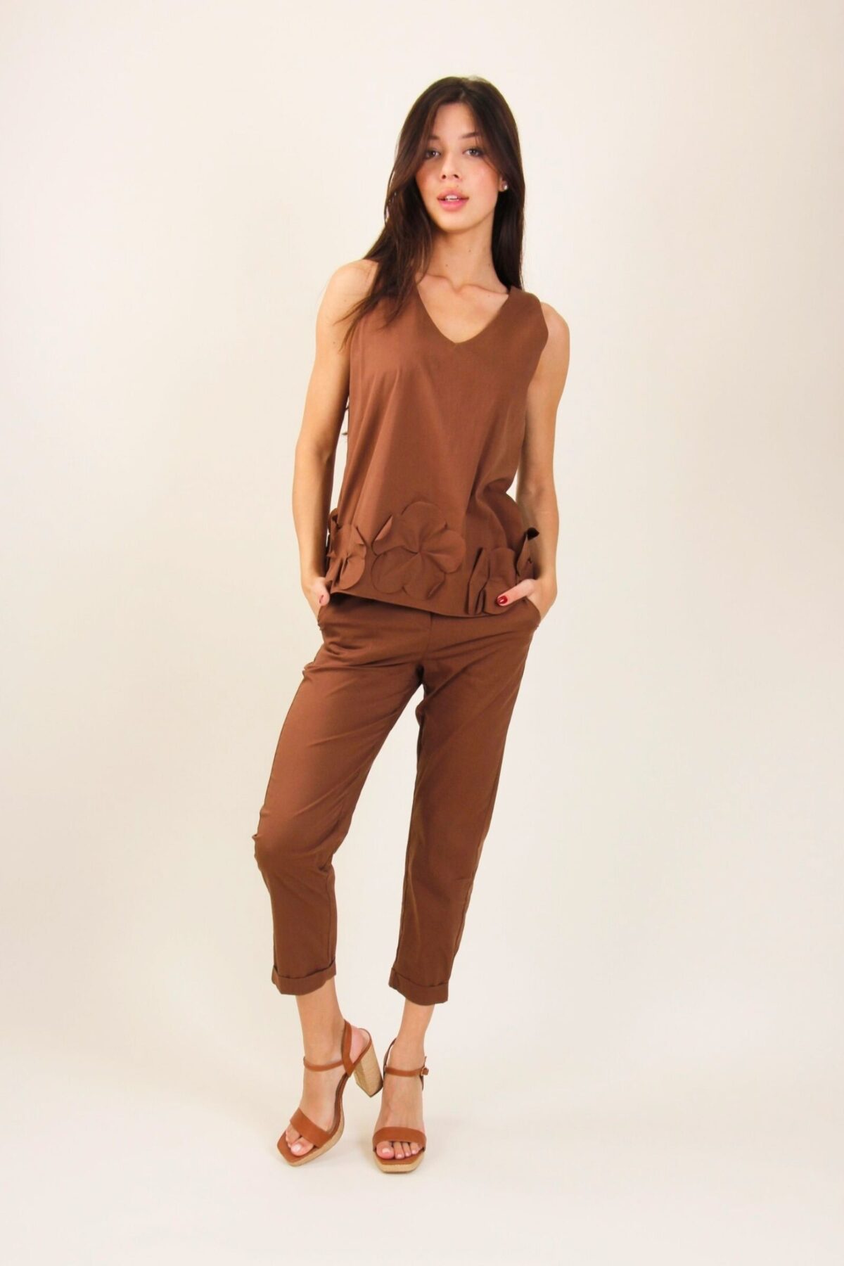 PANTALONI IN POPELINE ALLA CAVIGLIA