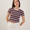 T-SHIRT CROP A RIGHE - Dark Brown, TU