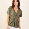 MAGLIA A MANICHE CORTE CON DETTAGLIO INCROCIATO SUL PETTO - Militare, TU