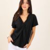 MAGLIA A MANICHE CORTE CON DETTAGLIO INCROCIATO SUL PETTO - Black, TU