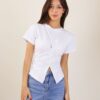 TOP CON SCOLLO A V E SPACCO SUL DAVANTI - White, TU