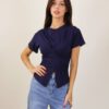 TOP CON SCOLLO A V E SPACCO SUL DAVANTI - Blue, TU