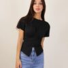 TOP CON SCOLLO A V E SPACCO SUL DAVANTI - Black, TU