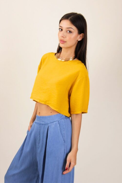 CROP TOP IN TESSUTO EFFETTO STROPICCIATO