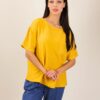 T-SHIRT CON TASCHINA IN TESSUTO EFFETTO STROPICCIATO - Senape, TU