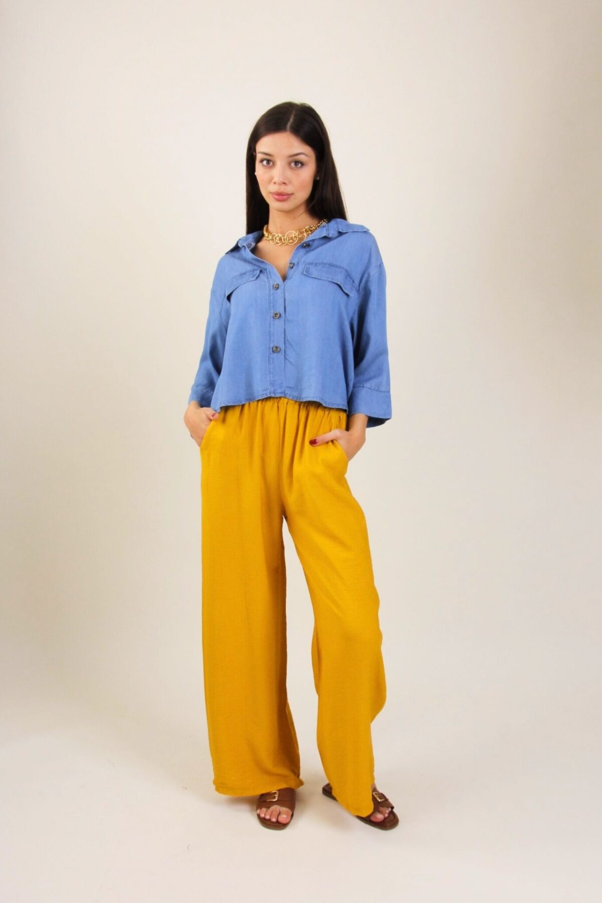 PANTALONI IN TESSUTO EFFETTO STROPICCIATO