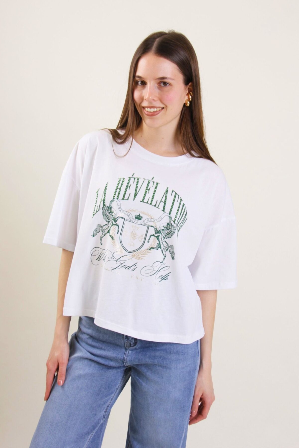 T-SHIRT "LA RÉVÉLATION" CON STRASS VERDI
