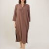 TUNICA LUNGA CON SCOLLO ALLA COREANA - Dark Brown, TU