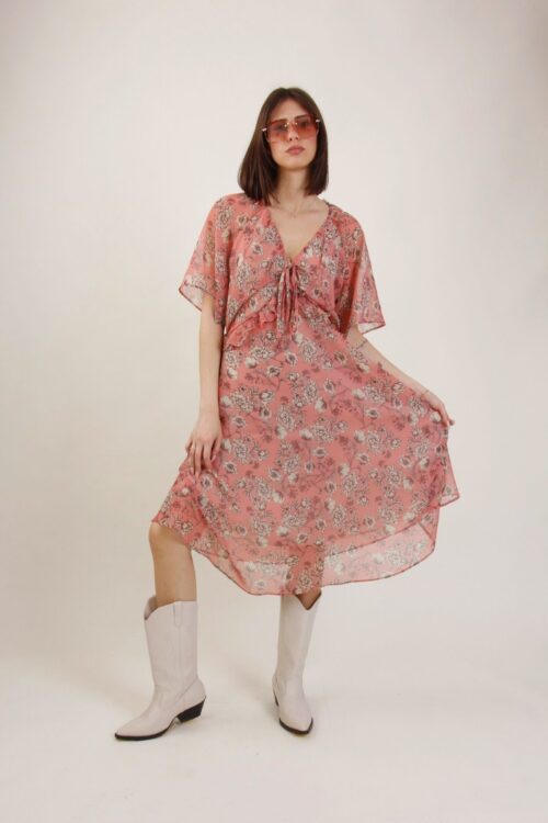 ABITO FANTASIA FLOREALE SCOLLO A V