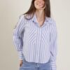 CAMICIA A RIGHE CON TASCHE FRONTALI - Celeste, L