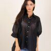 CAMICIA IN COTONE SEMITRASPARENTE - Black, TU