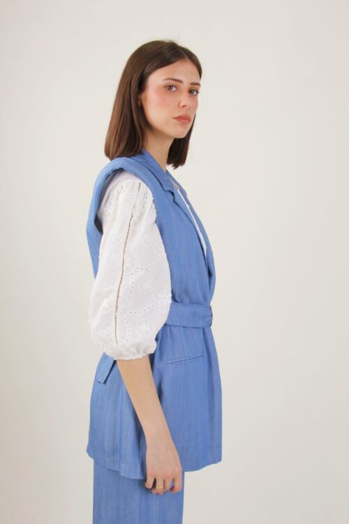 Alternative view of GILET CON SPALLINE IMBOTTITE E CINTURA