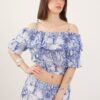 TOP CON SCOLLO ALLA BARDOT STAMPA TROPICALE - Blue, TU