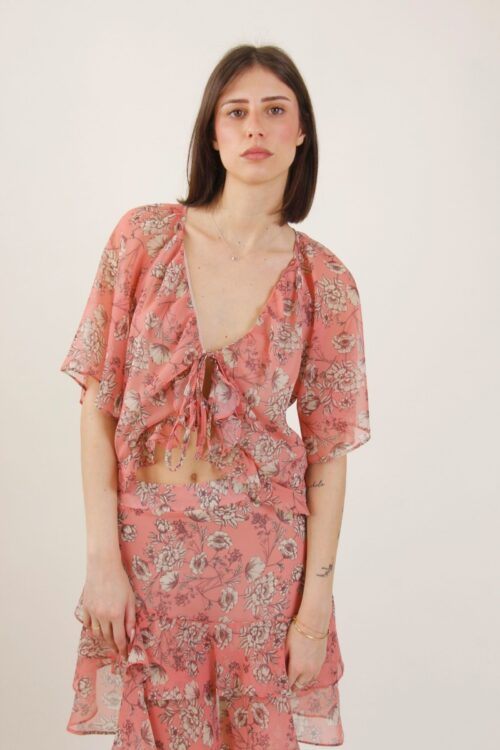 BLUSA FANTASIA FLOREALE CON DOPPI FIOCCHI E VOLANT