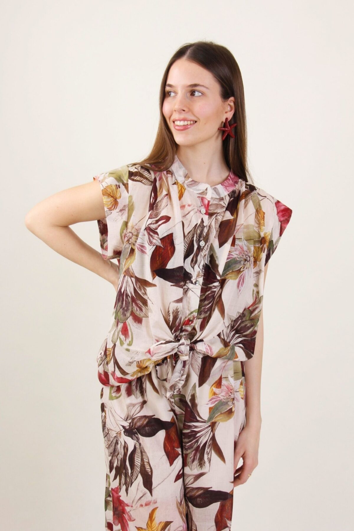 CAMICIA CON NODO FRONTALE FANTASIA FLOREALE