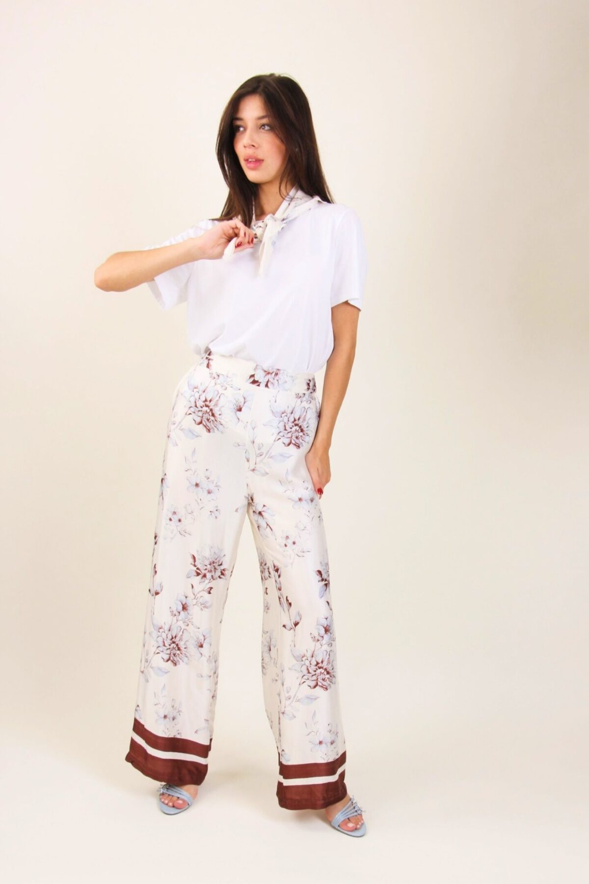 PANTALONI A PALAZZO SATINATI FANTASIA FLOREALE