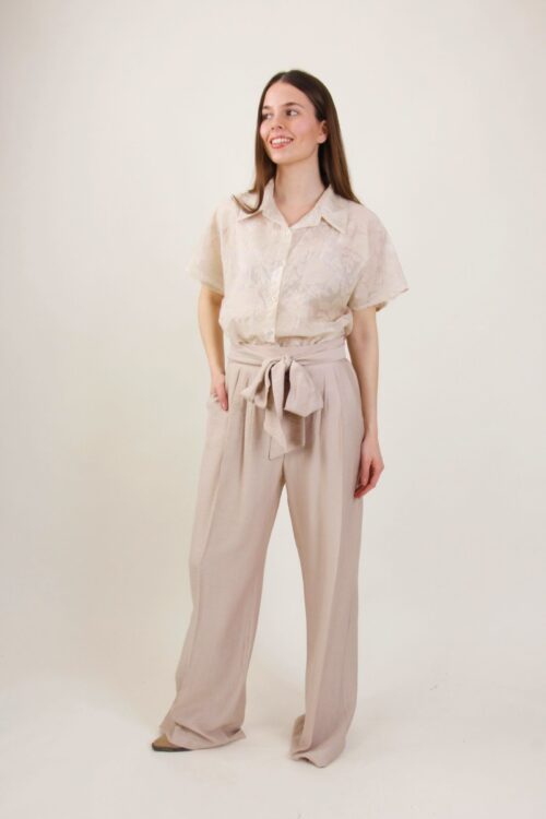 PANTALONI A PALAZZO IN VISCOSA CON FIOCCO