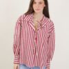 CAMICIA IN TESSUTO EFFETTO CREPE A RIGHE - Bordeaux, TU
