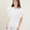 T-SHIRT IN COTONE CON MANICHE A VOLANT - White, TU