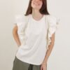 T-SHIRT IN COTONE CON MANICHE A VOLANT - Burro, TU
