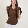 T-SHIRT IN COTONE CON MANICHE A VOLANT - Moka, TU