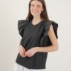 T-SHIRT IN COTONE CON MANICHE A VOLANT - Black, TU