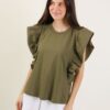 T-SHIRT IN COTONE CON MANICHE A VOLANT - Green, TU