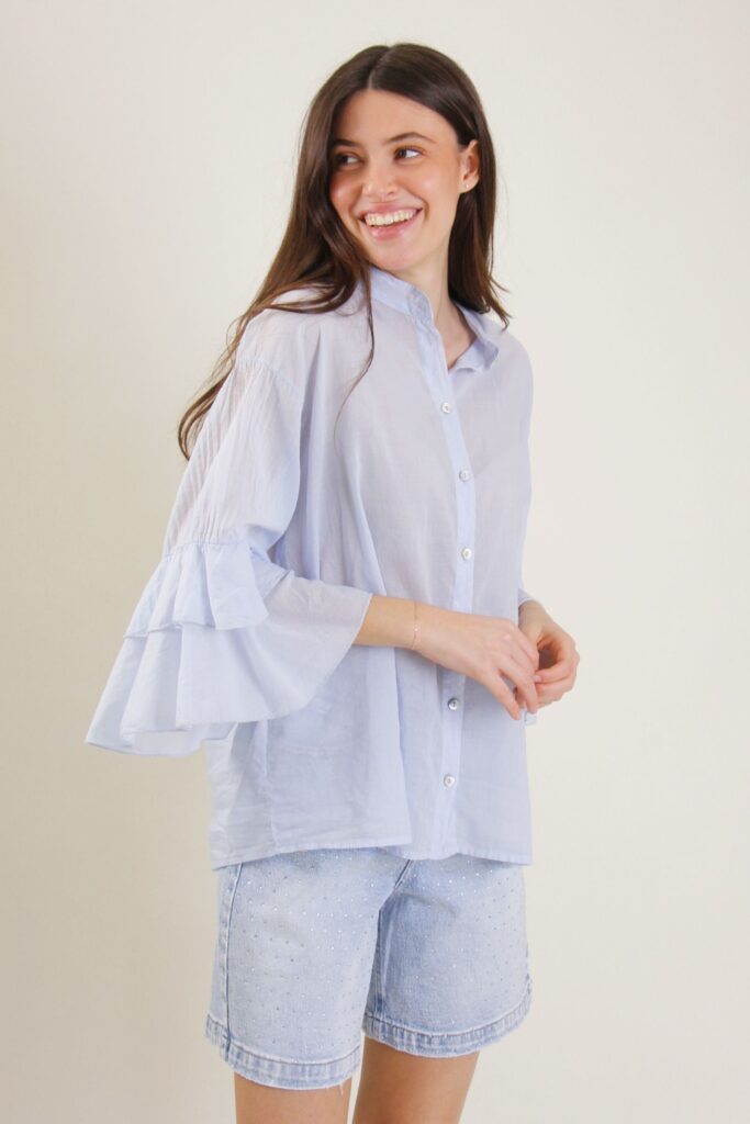 CAMICIA CON MANICHE A BALZE - Celeste, TU 