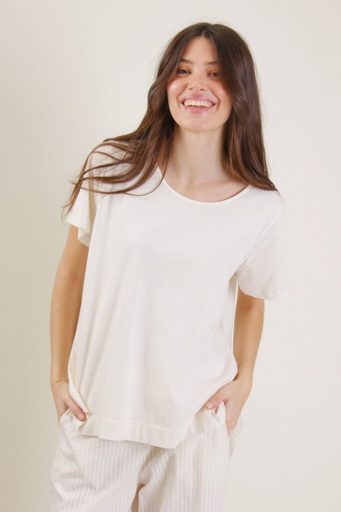 T-SHIRT IN COTONE ASIMMETRICA - Burro, TU 