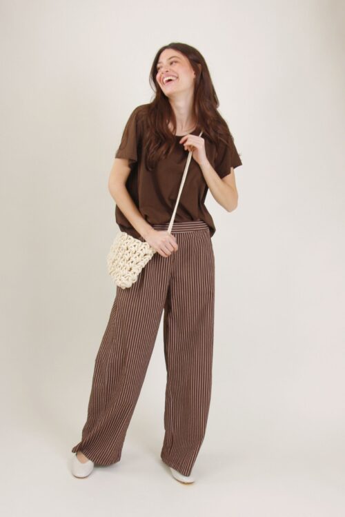 PANTALONI GAMBA LARGA A RIGHE