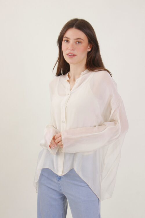 CAMICIA IN MISTO SETA CON SCOLLO ALLA COREANA