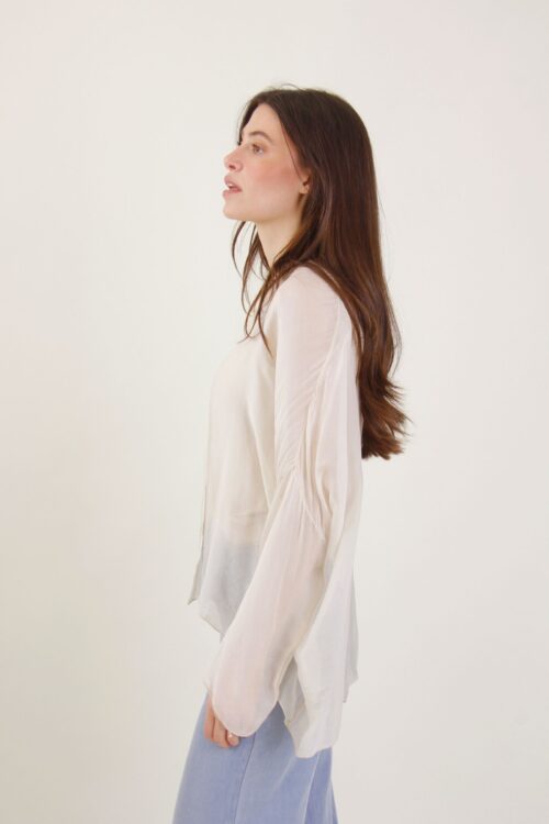 Alternative view of CAMICIA IN MISTO SETA CON SCOLLO ALLA COREANA