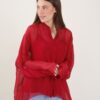 CAMICIA IN MISTO SETA CON SCOLLO ALLA COREANA - Bordeaux, TU