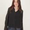CAMICIA IN MISTO SETA CON SCOLLO ALLA COREANA - Nero, TU