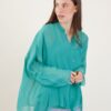 CAMICIA IN MISTO SETA CON SCOLLO ALLA COREANA - Verde, TU