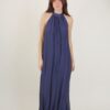 ABITO LUNGO IN MISTO SETA CON SCOLLO ALL'AMERICANA - Blue, TU